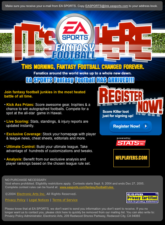 EA Sports Fantasy Football Email